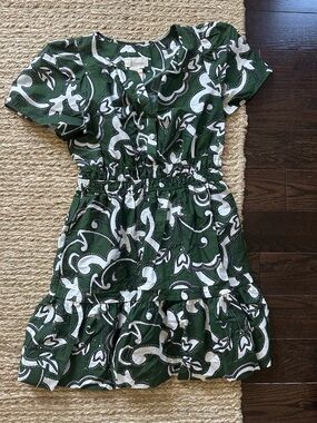 Anthropologie Somerset Green and White Mini Dress